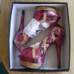 Kiss & Tell Krissy Red Faux Snakeskin Heels